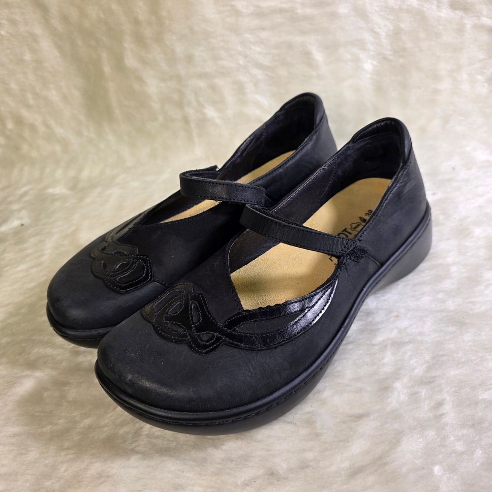 Naot Bluegill Mary Jane Black Leather Celtic Knot Strap Shoes Womens 38 7 NEW